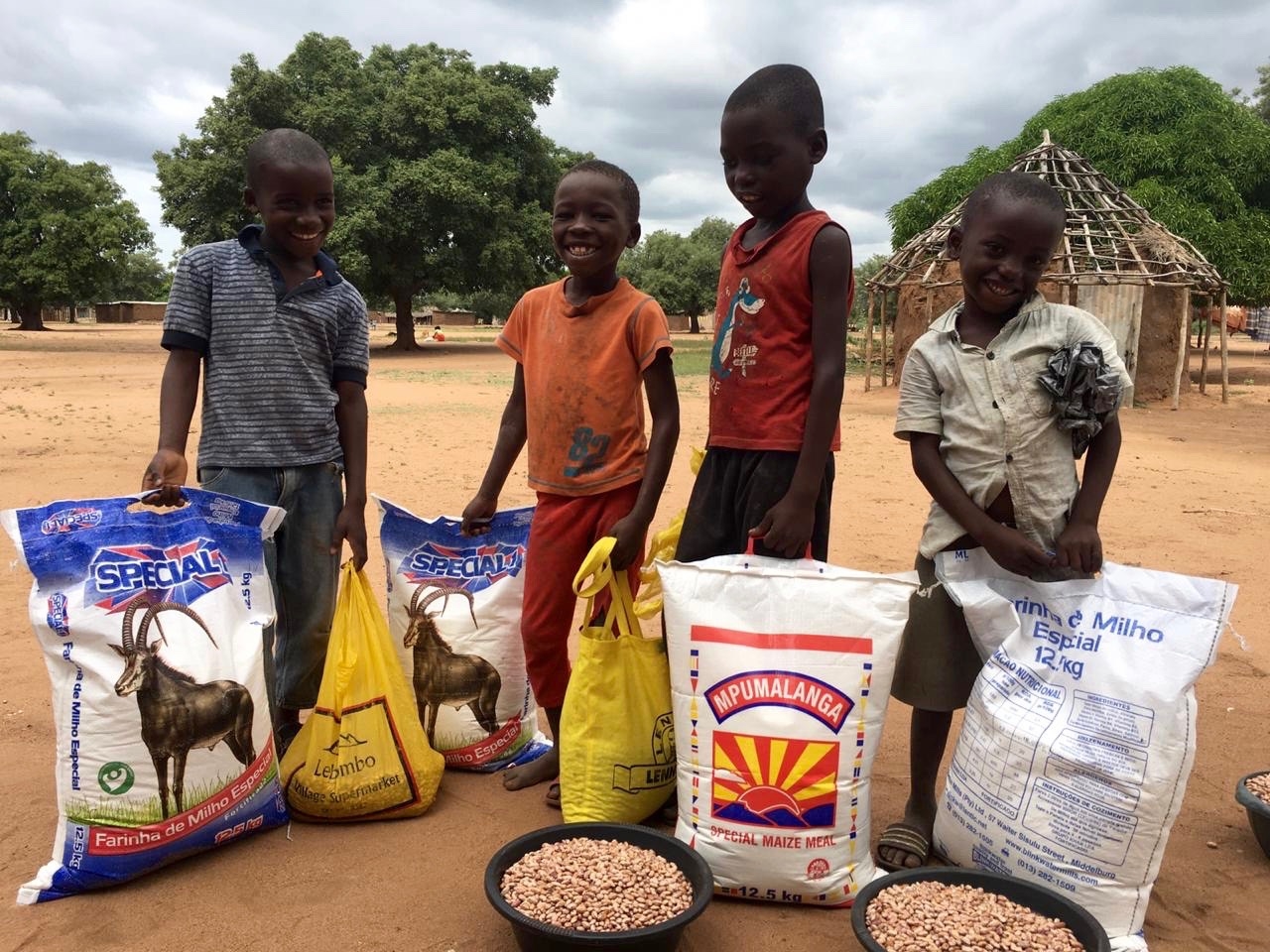 Providing food baskets to students in Mozambique